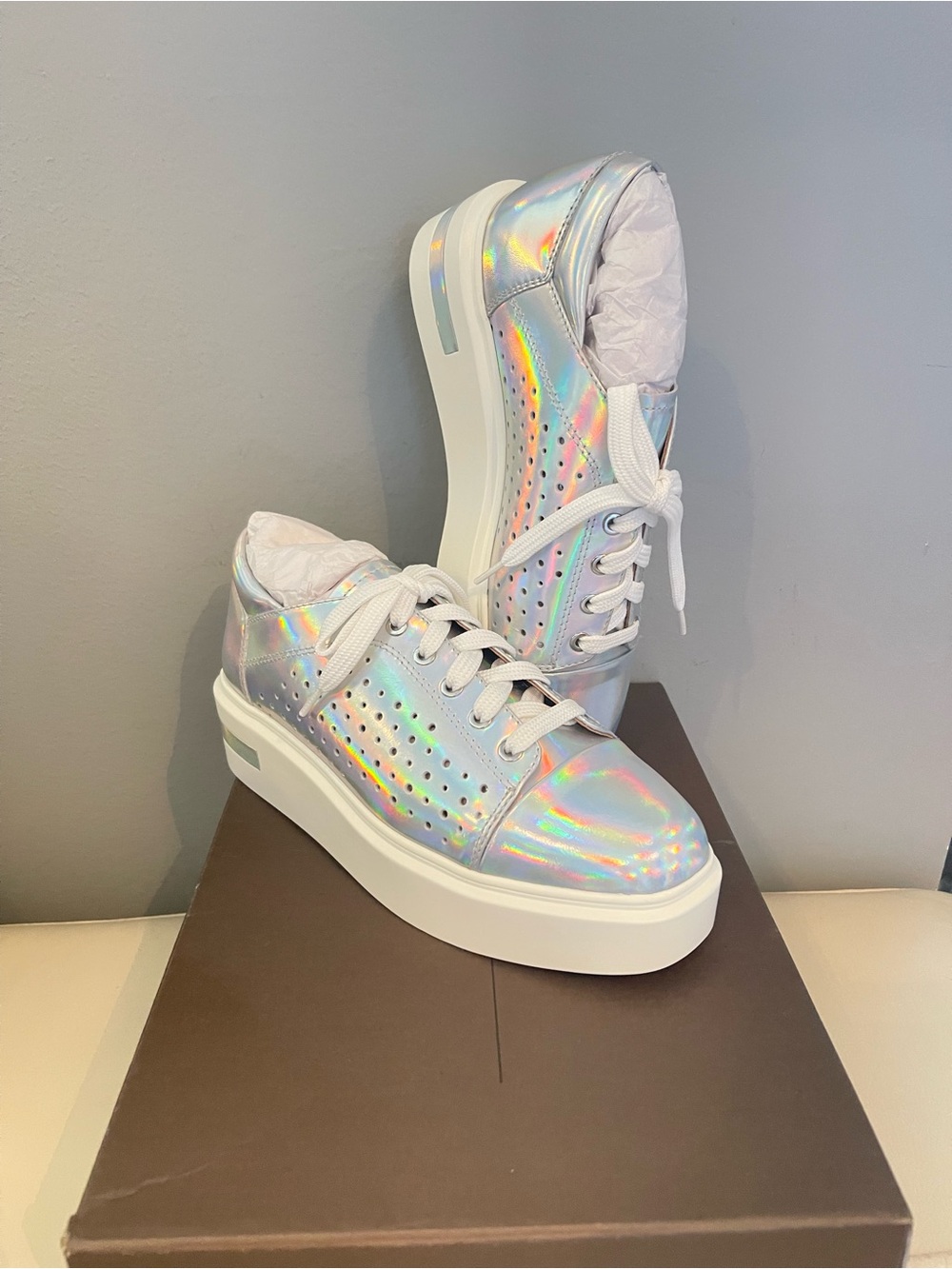 Iridescent Holographic Platform Womens Shoes Fashion Sneakers Size 5.5 7.5 8.5